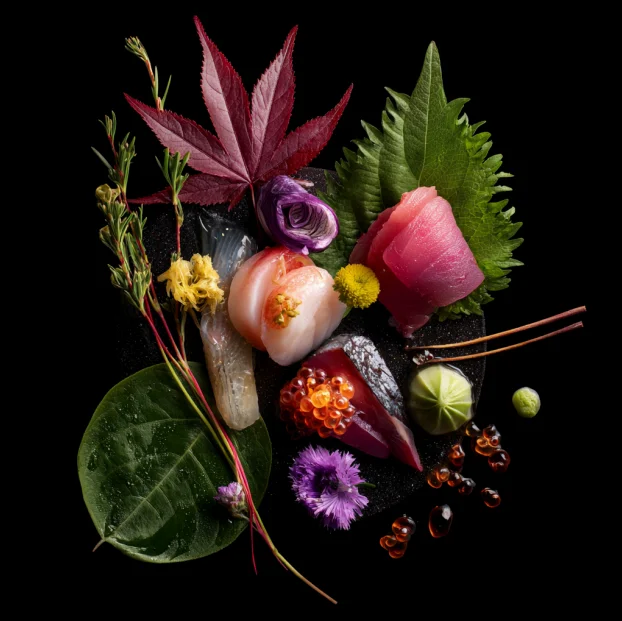Artistic sashimi arrangement