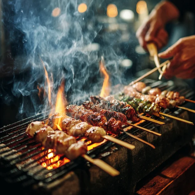 Yakitori on charcoal grill